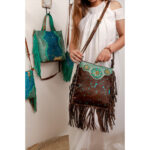 Cowhide Tooling Carving Fringe Bag - Image 2