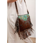 Cowhide Tooling Carving Fringe Bag - Image 3