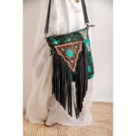 Cowhide Tooling Carving Fringe Bag