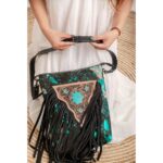 Cowhide Tooling Carving Fringe Bag - Image 2