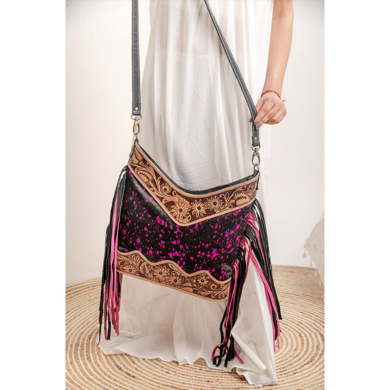 14006-1.jpg Cowhide Tooling Carving Handbag Bag - Image 1