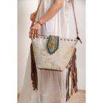 Cowhide Tooling Carving Fringe Bag