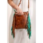 Cowhide Tooling Carving Fringe Bag - Image 3