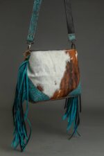 Cowhide Tooling Carving Fringe Bag - Image 3
