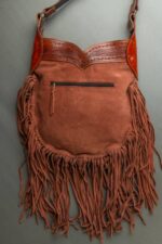 Cowhide Tooling Carving Fringe Bag - Image 3