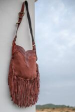 Cowhide Tooling Carving Fringe Bag - Image 7