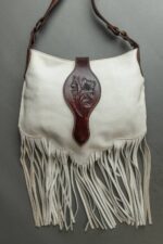 Cowhide Tooling Carving Fringe Bag - Image 2