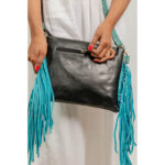 Cowhide Tooling Carving Fringe Bag - Image 4