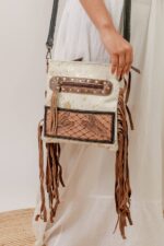 Cowhide Tooling Carving Fringe Bag - Image 3