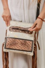 Cowhide Tooling Carving Fringe Bag - Image 6