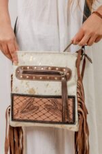 Cowhide Tooling Carving Fringe Bag - Image 7