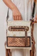 Cowhide Tooling Carving Fringe Bag - Image 8