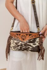 Cowhide Tooling Carving Fringe Bag - Image 6