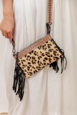 Cowhide Tooling Carving Fringe Bag - Image 3