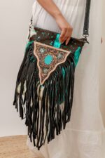 Cowhide Tooling Carving Fringe Bag - Image 3