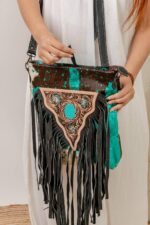 Cowhide Tooling Carving Fringe Bag - Image 6