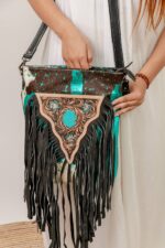 Cowhide Tooling Carving Fringe Bag - Image 7