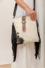 Cowhide Tooling Carving Fringe Bag - Image 2
