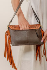 Cowhide Tooling Carving Fringe Bag - Image 4