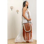 Cowhide Tooling Carving Fringe Bag
