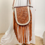 Cowhide Tooling Carving Fringe Bag - Image 3