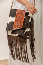 Cowhide Tooling Carving Fringe Bag - Image 3