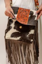 Cowhide Tooling Carving Fringe Bag - Image 4