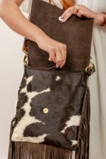 Cowhide Tooling Carving Fringe Bag - Image 5