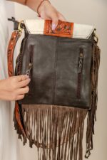 Cowhide Tooling Carving Fringe Bag - Image 6