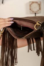 Cowhide Tooling Carving Fringe Bag - Image 7