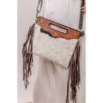 Cowhide Tooling Carving Fringe Bag