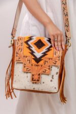 Cowhide Tooling Carving Fringe Bag - Image 3