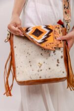 Cowhide Tooling Carving Fringe Bag - Image 4