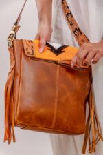 Cowhide Tooling Carving Fringe Bag - Image 6