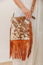 Cowhide Tooling Carving Fringe Bag - Image 3
