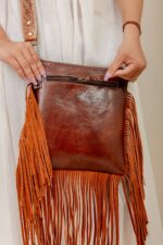 Cowhide Tooling Carving Fringe Bag - Image 4