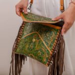 Cowhide Tooling Carving Fringe Bag - Image 2