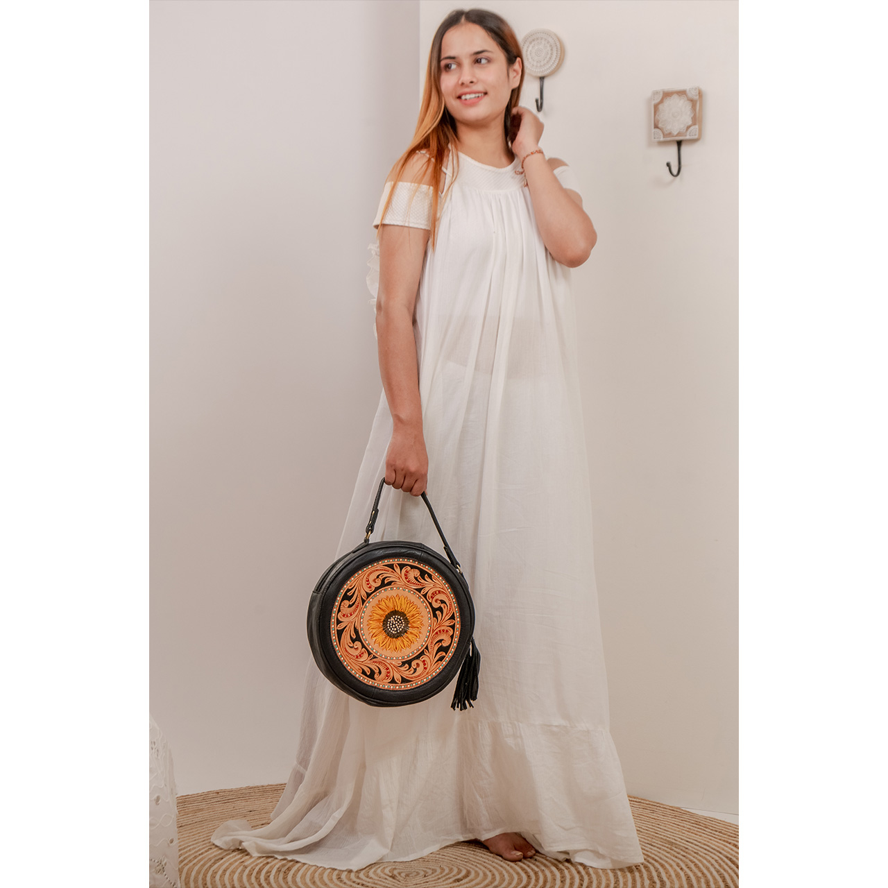 14095-1.jpg Cowhide Tooling Carving Handbag - Image 1