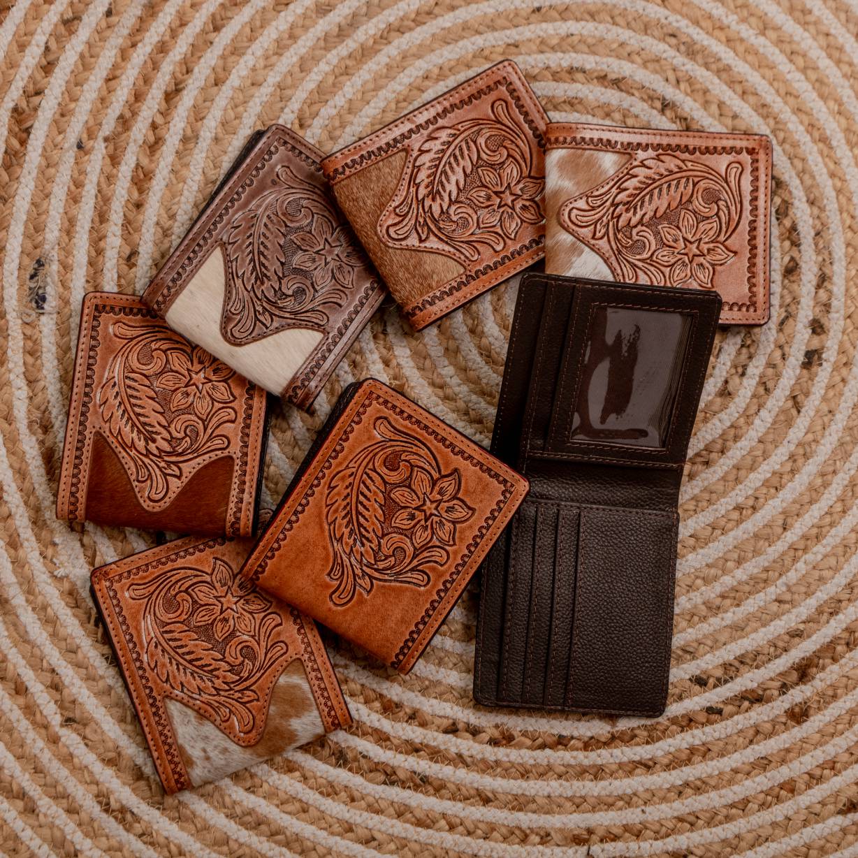 14097-1.jpg Cowhide Tooling Carving Wallet - Image 1