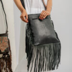 Cowhide Tooling Carving Fringe Bag - Image 4