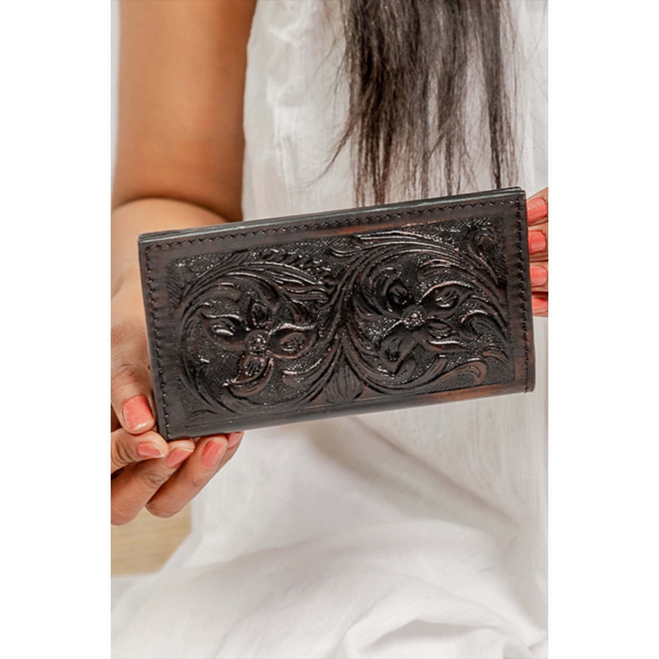 14106-1.jpg Cowhide Tooling Carving Wallet - Image 1