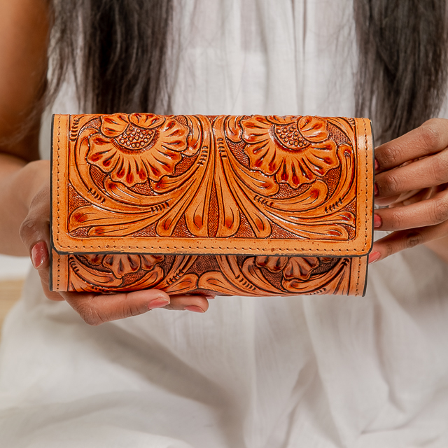 14109-1.jpg Cowhide Tooling Carving Wallet - Image 1
