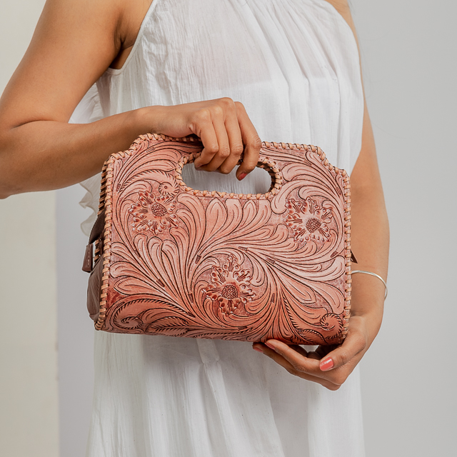 14118-1.jpg Cowhide Tooling Carving Handbag - Image 1