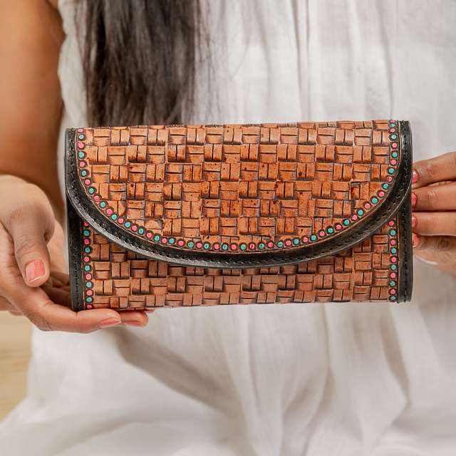 14120-1.jpg Cowhide Tooling Carving Wallet - Image 1