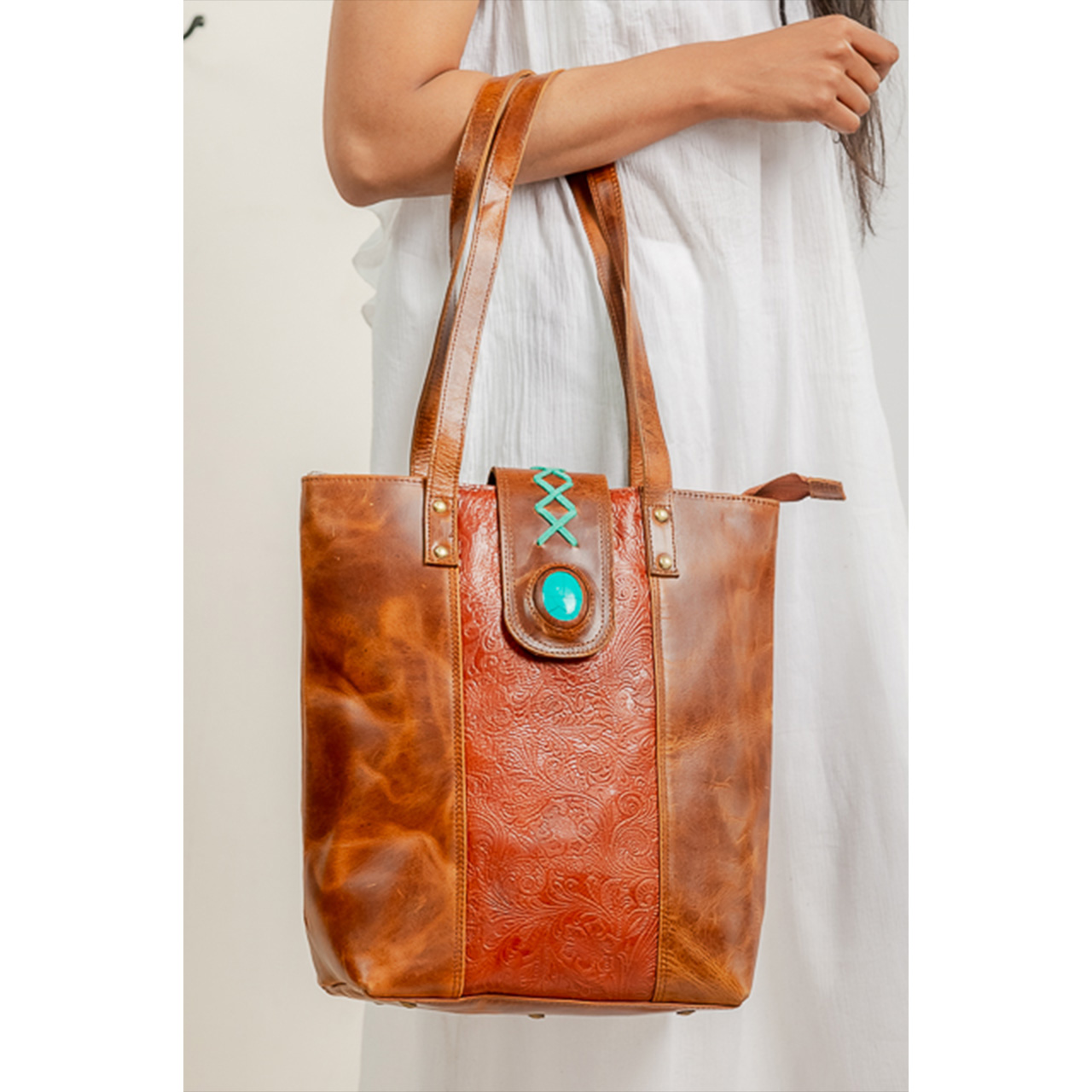 14125-1.jpg Cowhide Tooling Carving Handbag - Image 1
