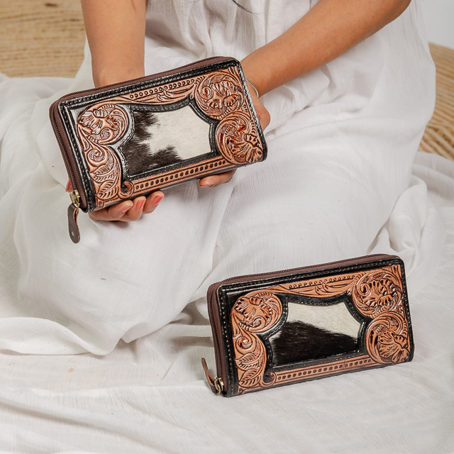 14126-1.jpg Cowhide Tooling Carving Wallet - Image 1