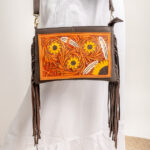 Cowhide Tooling Carving Fringe Bag - Image 3