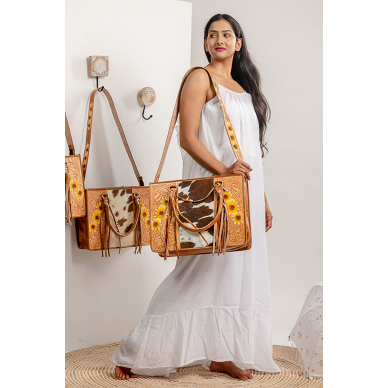 14153-1.jpg Cowhide Tooling Carving Handbag - Image 1