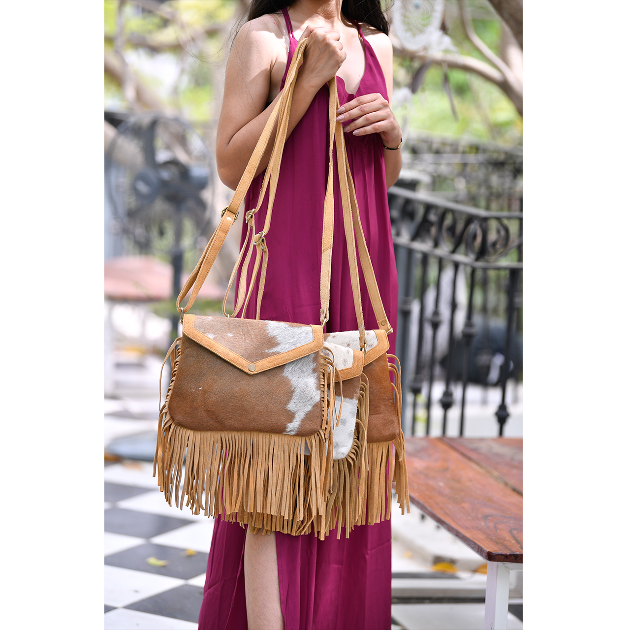 19024-3.jpg Leather Envople Cowhide Fringe Bag - Image 1