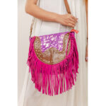 Dark Pink Cowhide Fringe Bag